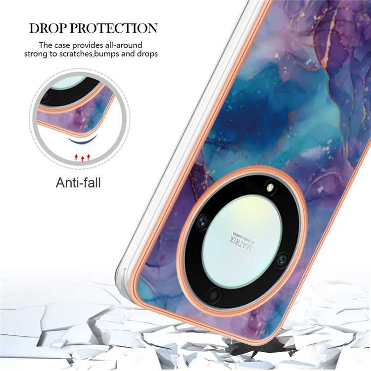 YB IMD Series-16 Style E TPU Phone Case for Honor X9a 5G / Magic5 Lite 5G / X40 5G , Marble Pattern 2.0mm IMD Electroplating Cover - Purple