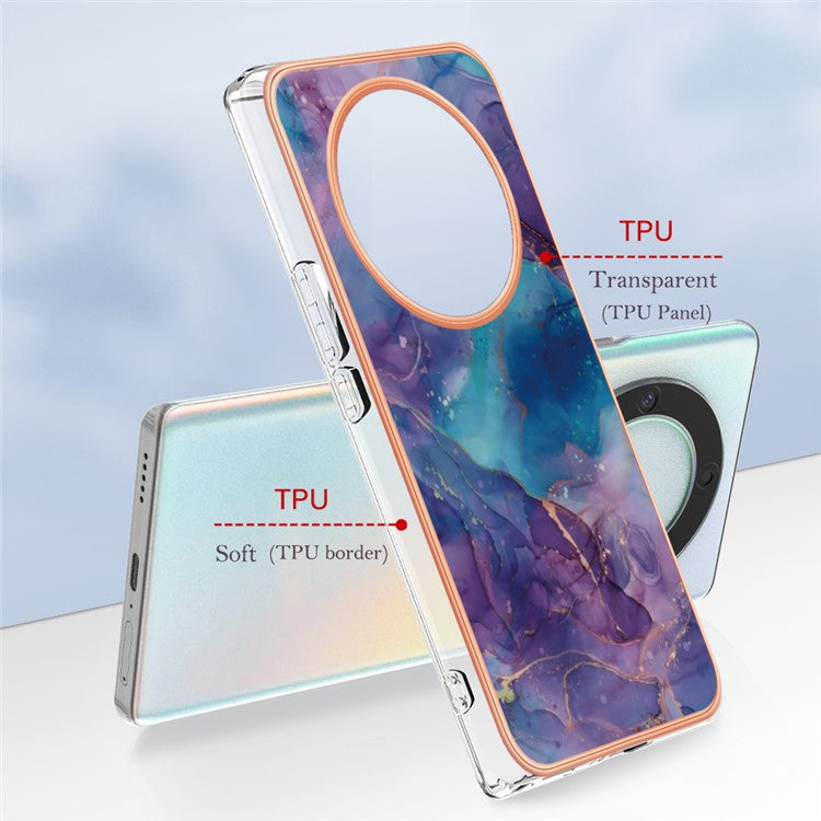YB IMD Series-16 Style E TPU Phone Case for Honor X9a 5G / Magic5 Lite 5G / X40 5G , Marble Pattern 2.0mm IMD Electroplating Cover - Purple