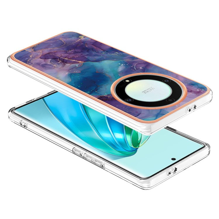 YB IMD Series-16 Style E TPU Phone Case for Honor X9a 5G / Magic5 Lite 5G / X40 5G , Marble Pattern 2.0mm IMD Electroplating Cover - Purple