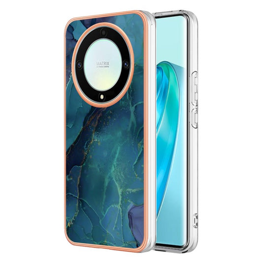 YB IMD Series-16 Style E TPU Phone Case for Honor X9a 5G / Magic5 Lite 5G / X40 5G , Marble Pattern 2.0mm IMD Electroplating Cover - Green