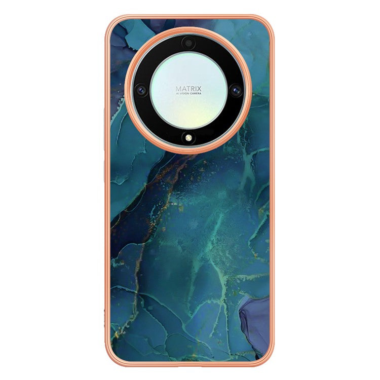YB IMD Series-16 Style E TPU Phone Case for Honor X9a 5G / Magic5 Lite 5G / X40 5G , Marble Pattern 2.0mm IMD Electroplating Cover - Green