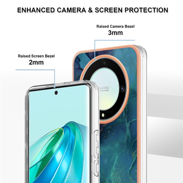 YB IMD Series-16 Style E TPU Phone Case for Honor X9a 5G / Magic5 Lite 5G / X40 5G , Marble Pattern 2.0mm IMD Electroplating Cover - Green
