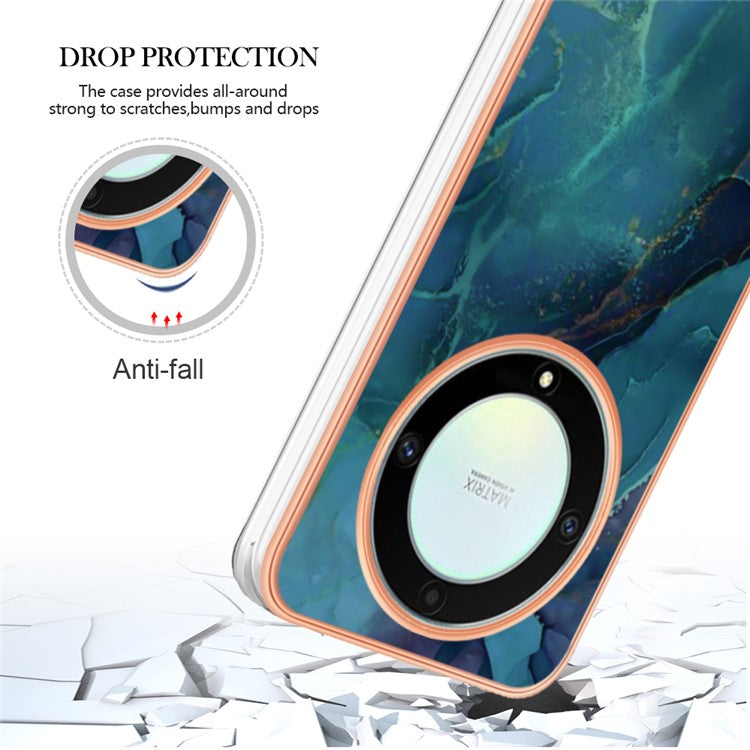 YB IMD Series-16 Style E TPU Phone Case for Honor X9a 5G / Magic5 Lite 5G / X40 5G , Marble Pattern 2.0mm IMD Electroplating Cover - Green