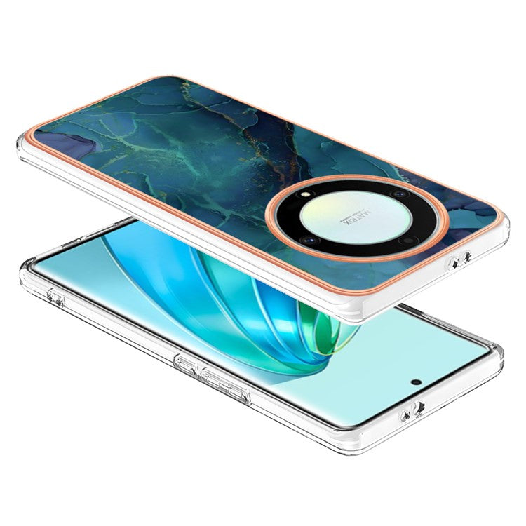 YB IMD Series-16 Style E TPU Phone Case for Honor X9a 5G / Magic5 Lite 5G / X40 5G , Marble Pattern 2.0mm IMD Electroplating Cover - Green