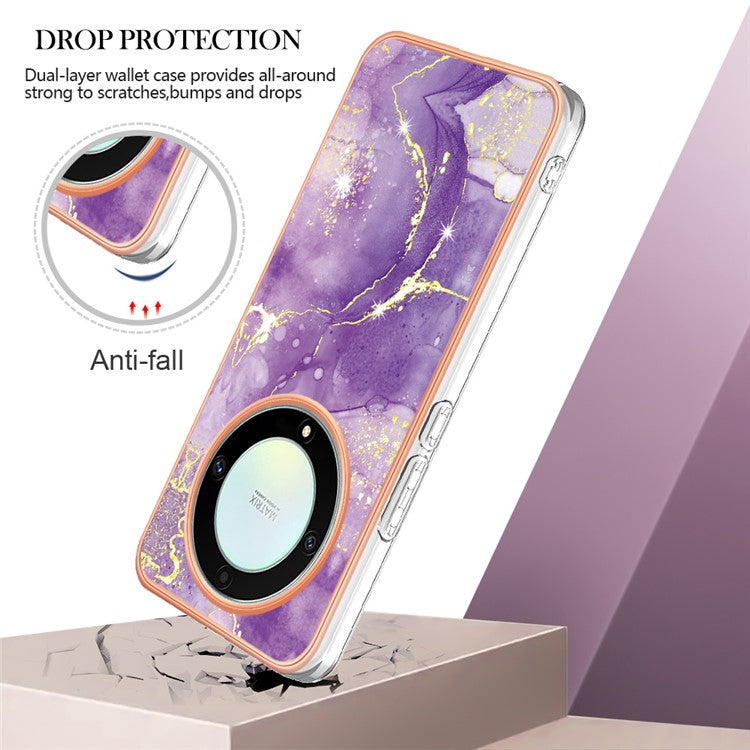 YB IMD Series-2 Marble Pattern Phone Case for Honor X9a 5G / Magic5 Lite 5G / X40 5G , Electroplating Soft TPU IMD Cover - Purple 002