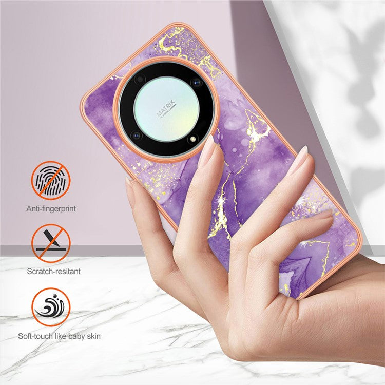 YB IMD Series-2 Marble Pattern Phone Case for Honor X9a 5G / Magic5 Lite 5G / X40 5G , Electroplating Soft TPU IMD Cover - Purple 002