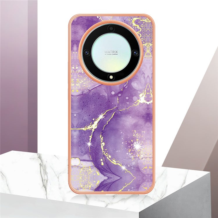 YB IMD Series-2 Marble Pattern Phone Case for Honor X9a 5G / Magic5 Lite 5G / X40 5G , Electroplating Soft TPU IMD Cover - Purple 002