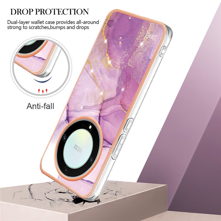 YB IMD Series-2 Marble Pattern Phone Case for Honor X9a 5G / Magic5 Lite 5G / X40 5G , Electroplating Soft TPU IMD Cover - Purple 001