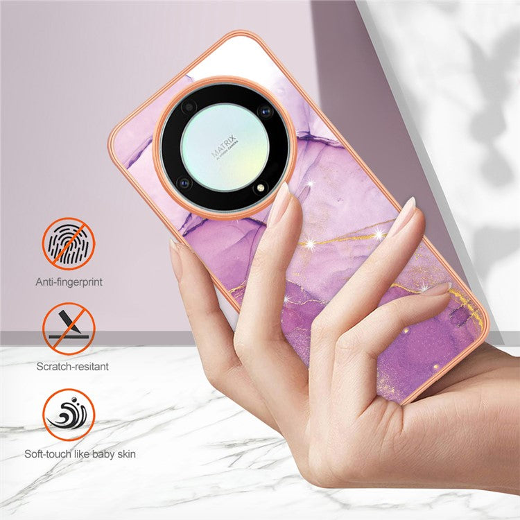 YB IMD Series-2 Marble Pattern Phone Case for Honor X9a 5G / Magic5 Lite 5G / X40 5G , Electroplating Soft TPU IMD Cover - Purple 001