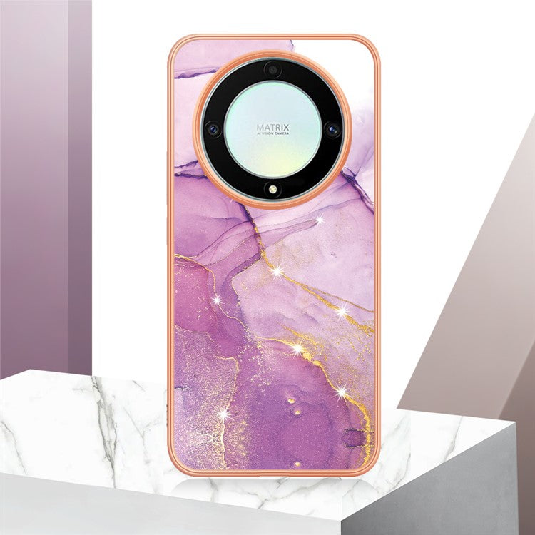 YB IMD Series-2 Marble Pattern Phone Case for Honor X9a 5G / Magic5 Lite 5G / X40 5G , Electroplating Soft TPU IMD Cover - Purple 001