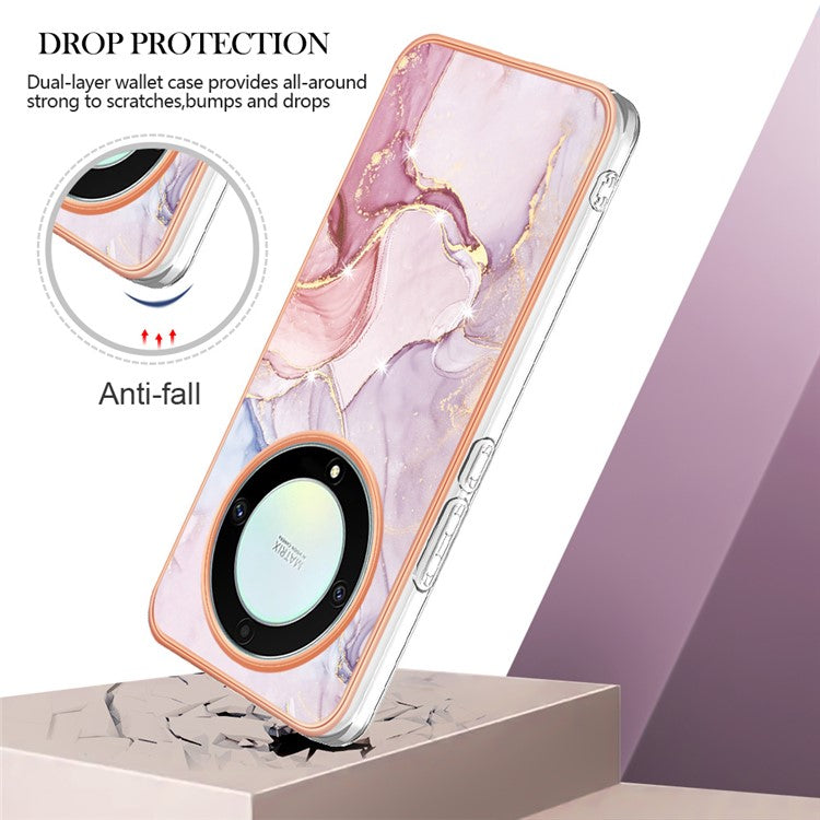 YB IMD Series-2 Marble Pattern Phone Case for Honor X9a 5G / Magic5 Lite 5G / X40 5G , Electroplating Soft TPU IMD Cover - Rose Gold 005