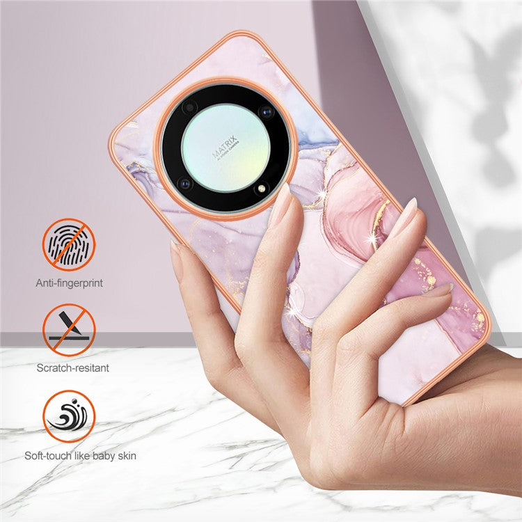 YB IMD Series-2 Marble Pattern Phone Case for Honor X9a 5G / Magic5 Lite 5G / X40 5G , Electroplating Soft TPU IMD Cover - Rose Gold 005