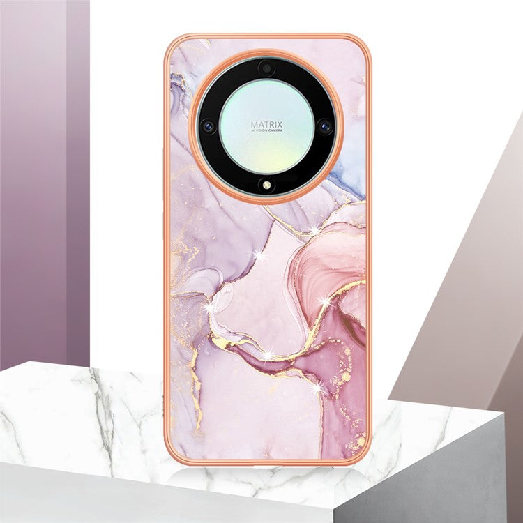 YB IMD Series-2 Marble Pattern Phone Case for Honor X9a 5G / Magic5 Lite 5G / X40 5G , Electroplating Soft TPU IMD Cover - Rose Gold 005