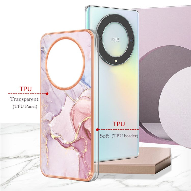YB IMD Series-2 Marble Pattern Phone Case for Honor X9a 5G / Magic5 Lite 5G / X40 5G , Electroplating Soft TPU IMD Cover - Rose Gold 005