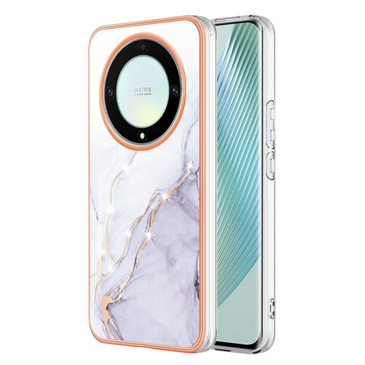 YB IMD Series-2 Marble Pattern Phone Case for Honor X9a 5G / Magic5 Lite 5G / X40 5G , Electroplating Soft TPU IMD Cover - White 006