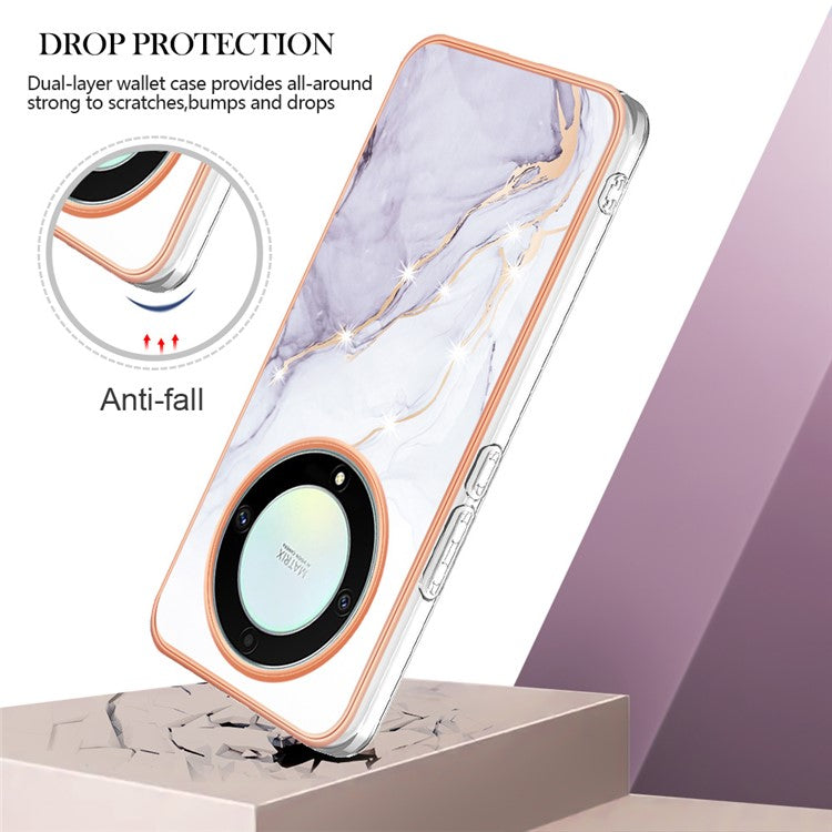 YB IMD Series-2 Marble Pattern Phone Case for Honor X9a 5G / Magic5 Lite 5G / X40 5G , Electroplating Soft TPU IMD Cover - White 006