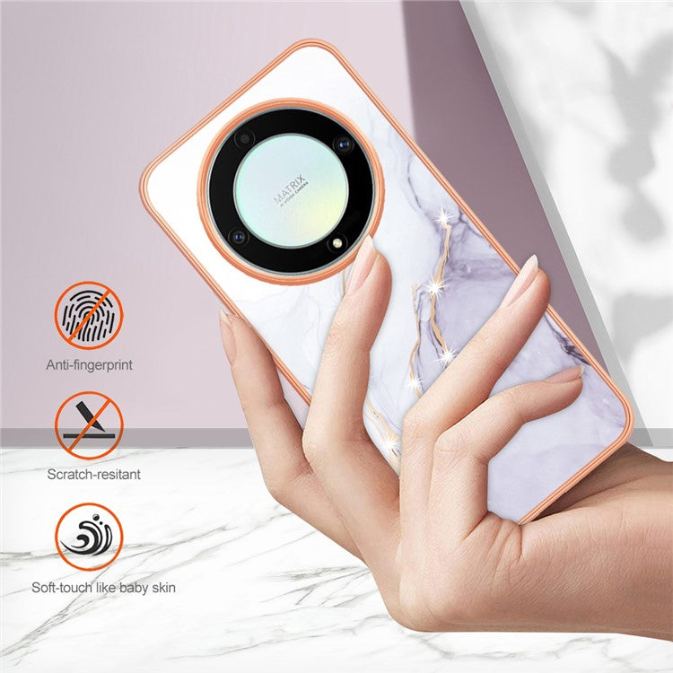 YB IMD Series-2 Marble Pattern Phone Case for Honor X9a 5G / Magic5 Lite 5G / X40 5G , Electroplating Soft TPU IMD Cover - White 006