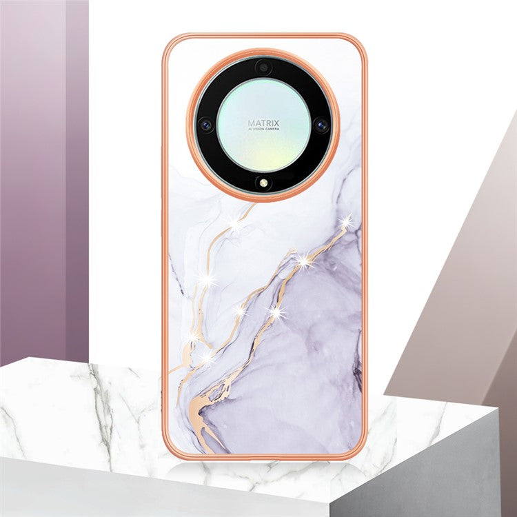 YB IMD Series-2 Marble Pattern Phone Case for Honor X9a 5G / Magic5 Lite 5G / X40 5G , Electroplating Soft TPU IMD Cover - White 006