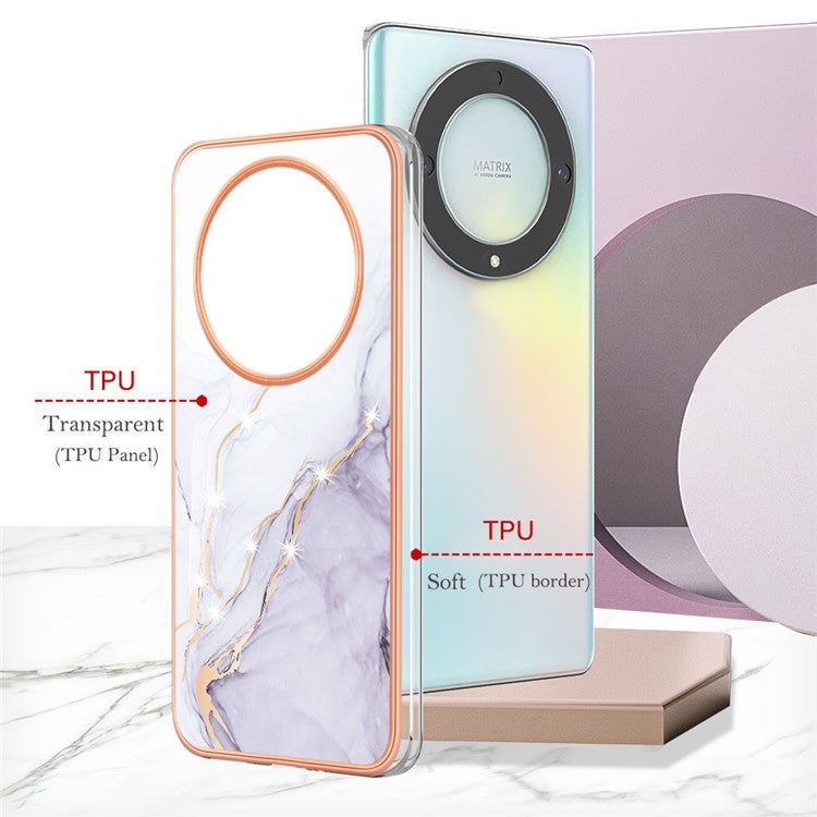 YB IMD Series-2 Marble Pattern Phone Case for Honor X9a 5G / Magic5 Lite 5G / X40 5G , Electroplating Soft TPU IMD Cover - White 006