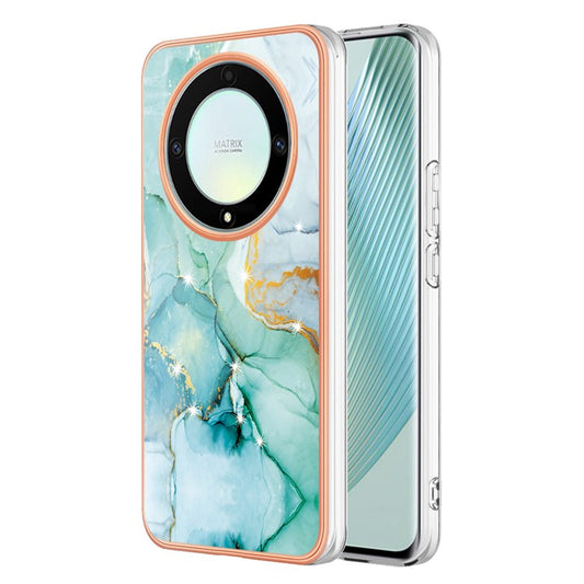 YB IMD Series-2 Marble Pattern Phone Case for Honor X9a 5G / Magic5 Lite 5G / X40 5G , Electroplating Soft TPU IMD Cover - Green 003