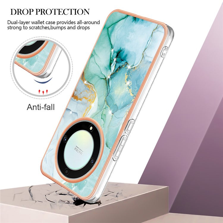 YB IMD Series-2 Marble Pattern Phone Case for Honor X9a 5G / Magic5 Lite 5G / X40 5G , Electroplating Soft TPU IMD Cover - Green 003