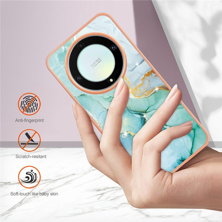 YB IMD Series-2 Marble Pattern Phone Case for Honor X9a 5G / Magic5 Lite 5G / X40 5G , Electroplating Soft TPU IMD Cover - Green 003