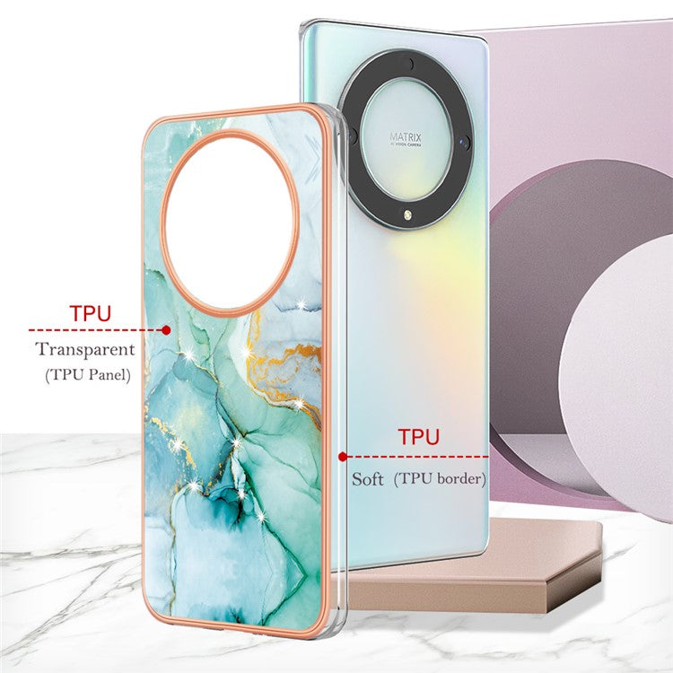 YB IMD Series-2 Marble Pattern Phone Case for Honor X9a 5G / Magic5 Lite 5G / X40 5G , Electroplating Soft TPU IMD Cover - Green 003