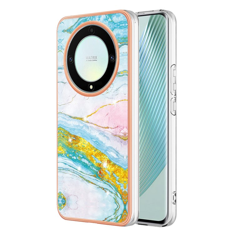 YB IMD Series-2 Marble Pattern Phone Case for Honor X9a 5G / Magic5 Lite 5G / X40 5G , Electroplating Soft TPU IMD Cover - Green 004