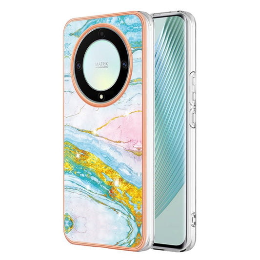 YB IMD Series-2 Marble Pattern Phone Case for Honor X9a 5G / Magic5 Lite 5G / X40 5G , Electroplating Soft TPU IMD Cover - Green 004