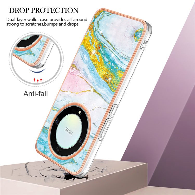 YB IMD Series-2 Marble Pattern Phone Case for Honor X9a 5G / Magic5 Lite 5G / X40 5G , Electroplating Soft TPU IMD Cover - Green 004