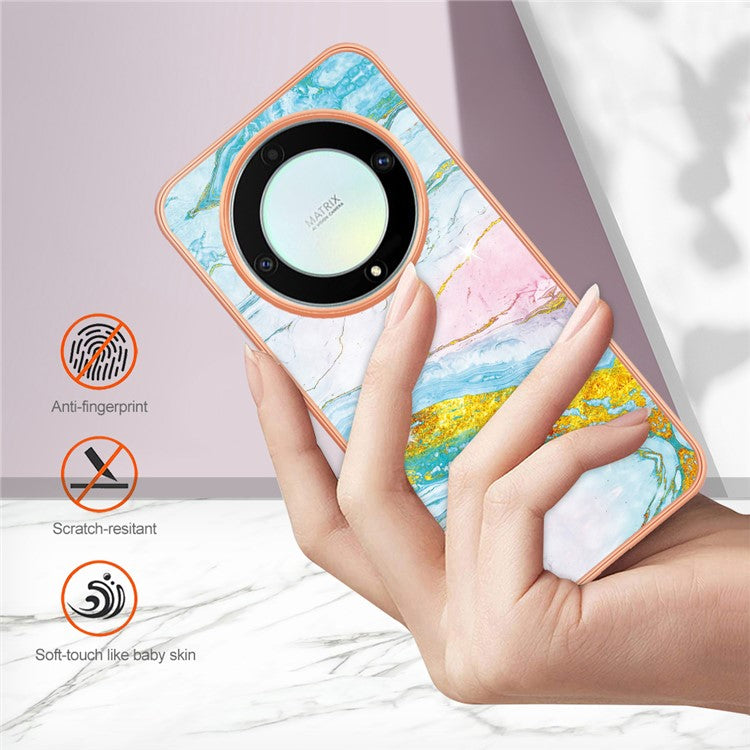 YB IMD Series-2 Marble Pattern Phone Case for Honor X9a 5G / Magic5 Lite 5G / X40 5G , Electroplating Soft TPU IMD Cover - Green 004