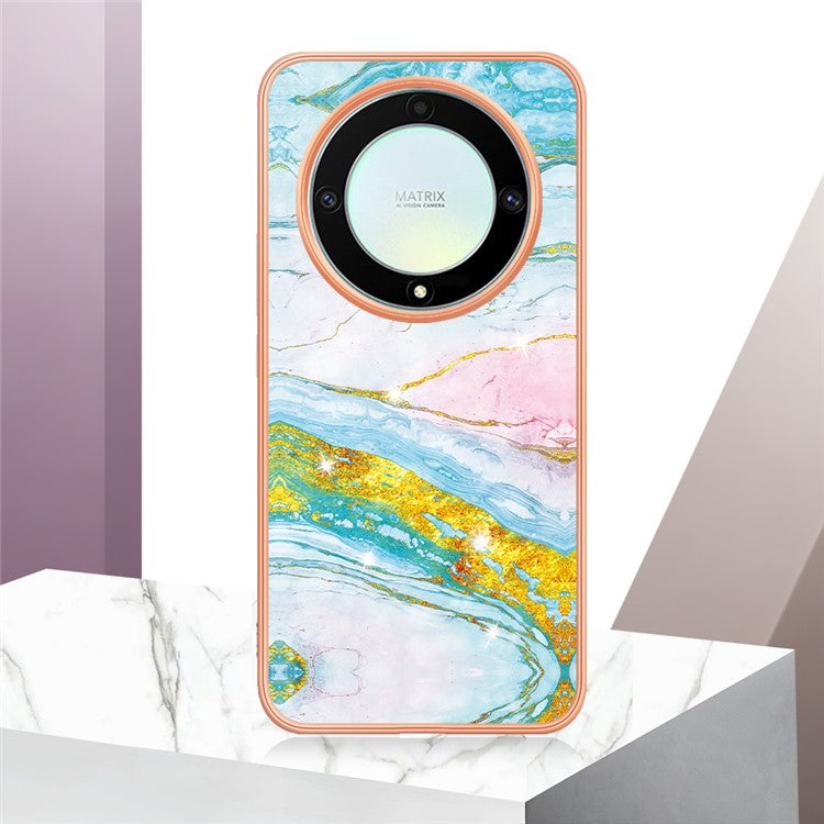 YB IMD Series-2 Marble Pattern Phone Case for Honor X9a 5G / Magic5 Lite 5G / X40 5G , Electroplating Soft TPU IMD Cover - Green 004