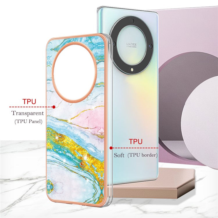 YB IMD Series-2 Marble Pattern Phone Case for Honor X9a 5G / Magic5 Lite 5G / X40 5G , Electroplating Soft TPU IMD Cover - Green 004