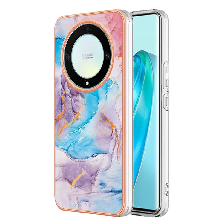 YB IMD Series-1 Phone Case for Honor X9a 5G / X40 5G / Magic5 Lite 5G Marble Floral Pattern Electroplating TPU Cover - Milky Way Marble Blue