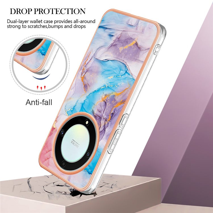 YB IMD Series-1 Phone Case for Honor X9a 5G / X40 5G / Magic5 Lite 5G Marble Floral Pattern Electroplating TPU Cover - Milky Way Marble Blue
