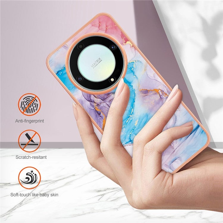YB IMD Series-1 Phone Case for Honor X9a 5G / X40 5G / Magic5 Lite 5G Marble Floral Pattern Electroplating TPU Cover - Milky Way Marble Blue
