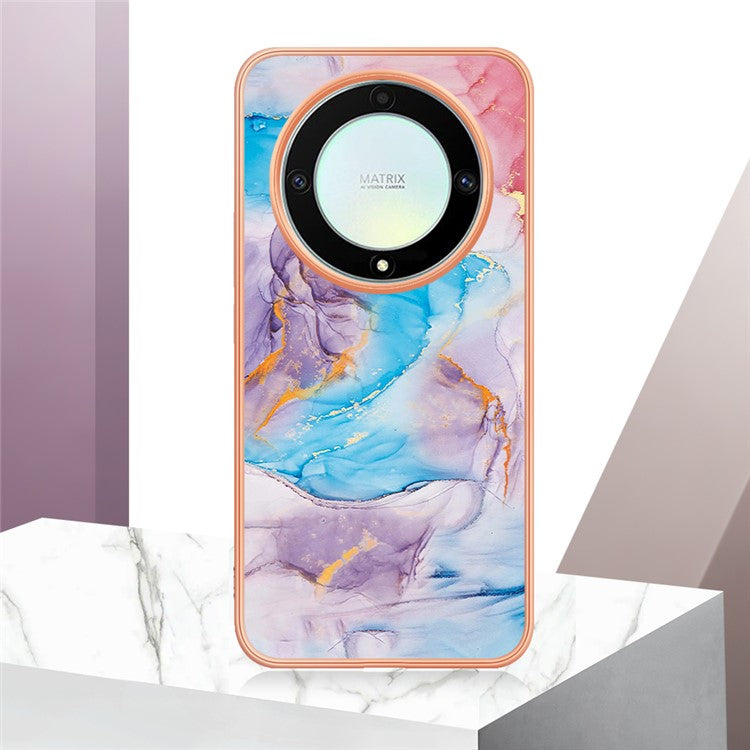 YB IMD Series-1 Phone Case for Honor X9a 5G / X40 5G / Magic5 Lite 5G Marble Floral Pattern Electroplating TPU Cover - Milky Way Marble Blue