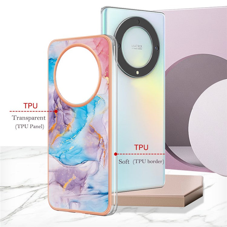 YB IMD Series-1 Phone Case for Honor X9a 5G / X40 5G / Magic5 Lite 5G Marble Floral Pattern Electroplating TPU Cover - Milky Way Marble Blue