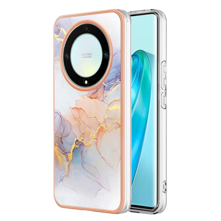 YB IMD Series-1 Phone Case for Honor X9a 5G / X40 5G / Magic5 Lite 5G Marble Floral Pattern Electroplating TPU Cover - Milky Way Marble White