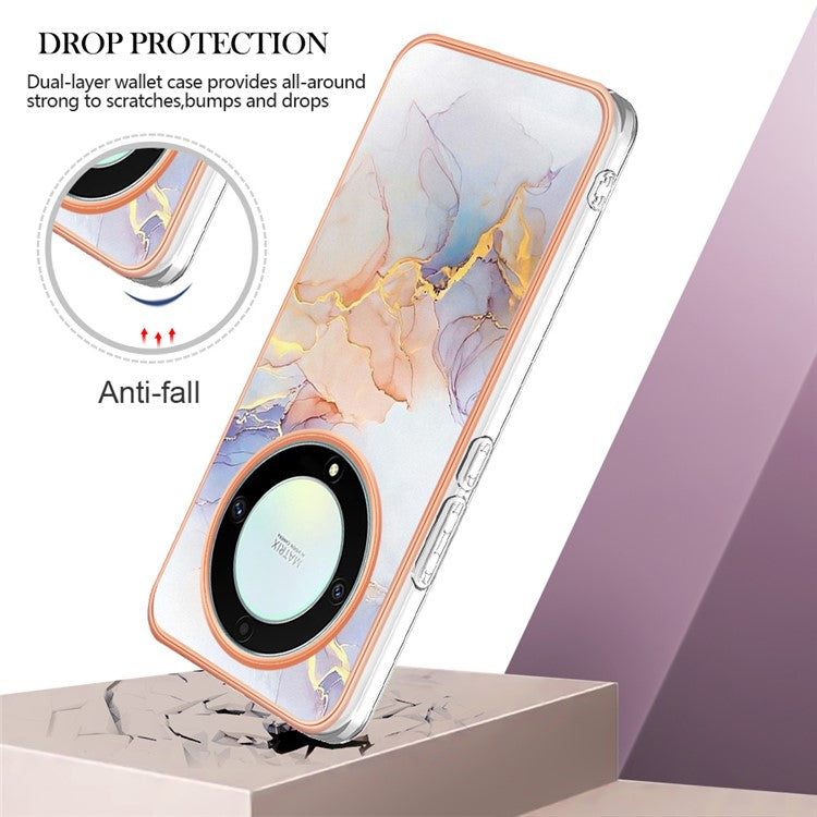 YB IMD Series-1 Phone Case for Honor X9a 5G / X40 5G / Magic5 Lite 5G Marble Floral Pattern Electroplating TPU Cover - Milky Way Marble White