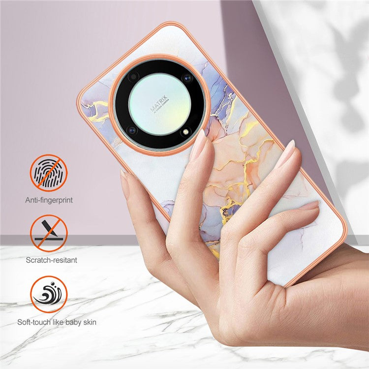 YB IMD Series-1 Phone Case for Honor X9a 5G / X40 5G / Magic5 Lite 5G Marble Floral Pattern Electroplating TPU Cover - Milky Way Marble White