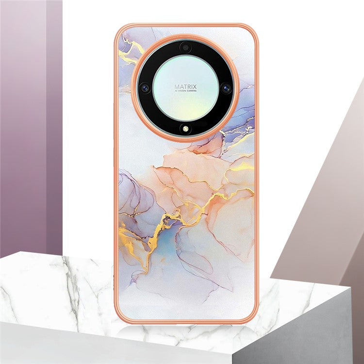 YB IMD Series-1 Phone Case for Honor X9a 5G / X40 5G / Magic5 Lite 5G Marble Floral Pattern Electroplating TPU Cover - Milky Way Marble White