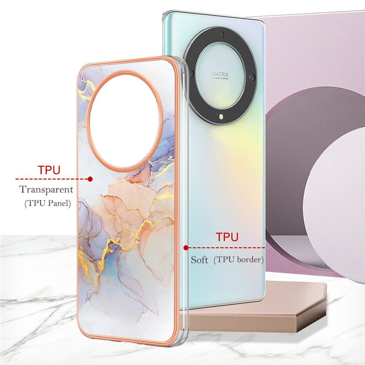 YB IMD Series-1 Phone Case for Honor X9a 5G / X40 5G / Magic5 Lite 5G Marble Floral Pattern Electroplating TPU Cover - Milky Way Marble White