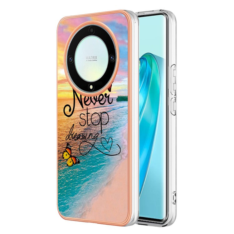 YB IMD Series-1 Phone Case for Honor X9a 5G / X40 5G / Magic5 Lite 5G Marble Floral Pattern Electroplating TPU Cover - Never Stop Dreaming