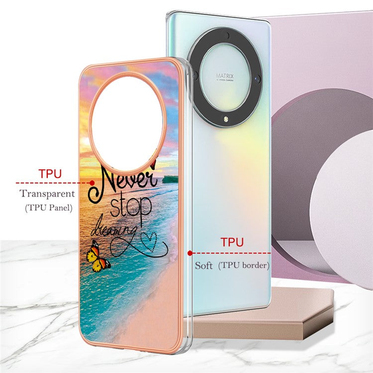 YB IMD Series-1 Phone Case for Honor X9a 5G / X40 5G / Magic5 Lite 5G Marble Floral Pattern Electroplating TPU Cover - Never Stop Dreaming