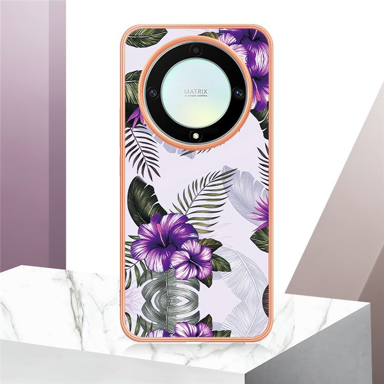 YB IMD Series-1 Phone Case for Honor X9a 5G / X40 5G / Magic5 Lite 5G Marble Floral Pattern Electroplating TPU Cover - Purple Flower