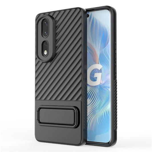 Rugged TPU Phone Case for Honor 80 Pro 5G Anti-Drop Shockproof Kickstand Phone Cover - Black