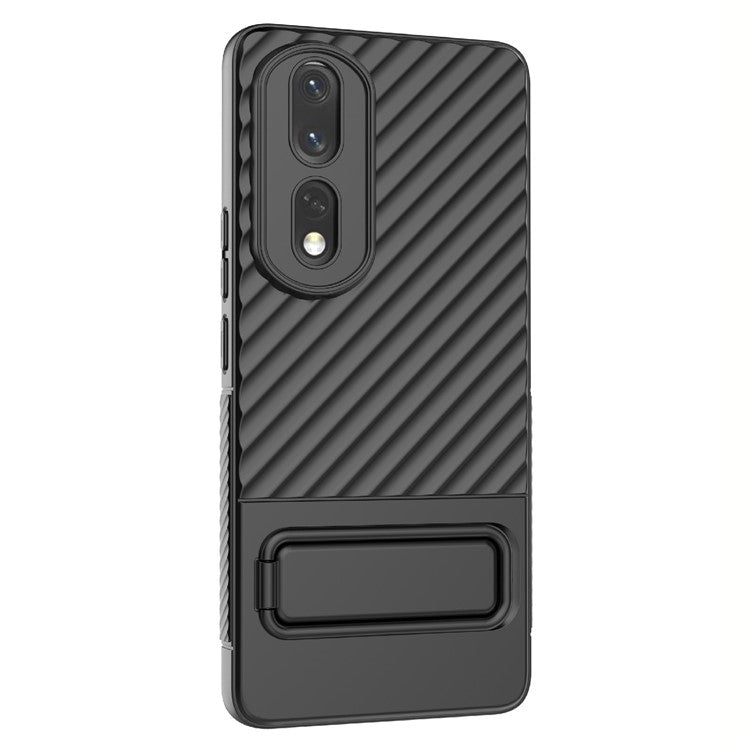 Rugged TPU Phone Case for Honor 80 Pro 5G Anti-Drop Shockproof Kickstand Phone Cover - Black