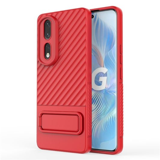 Rugged TPU Phone Case for Honor 80 Pro 5G Anti-Drop Shockproof Kickstand Phone Cover - Red