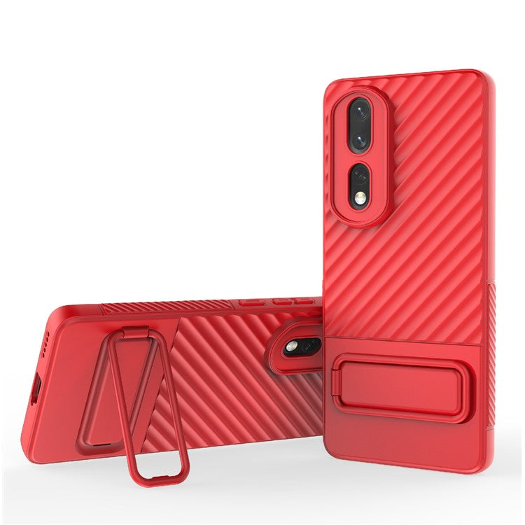 Rugged TPU Phone Case for Honor 80 Pro 5G Anti-Drop Shockproof Kickstand Phone Cover - Red